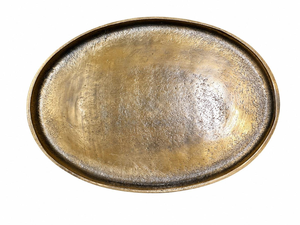 Antique Brass Oval Side Table with Pedestal Base