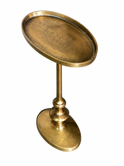 Antique Brass Oval Side Table with Pedestal Base