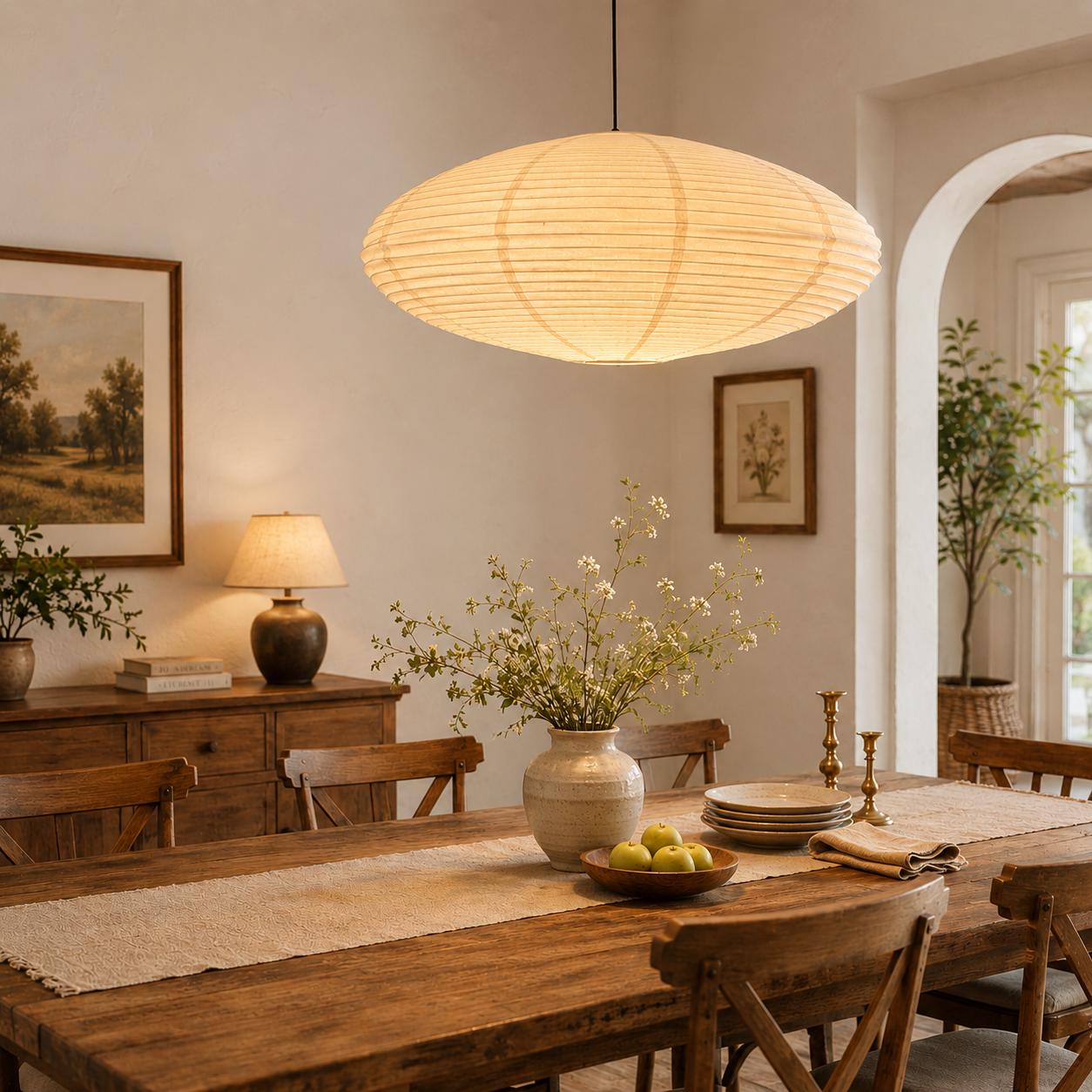 Japanese style Linen Oval Lampshade 60cm (23"), Fabric Pendant Light Shade, Natural Beige Lamp Shade, Minimalist Hanging Light,Ships in 24H