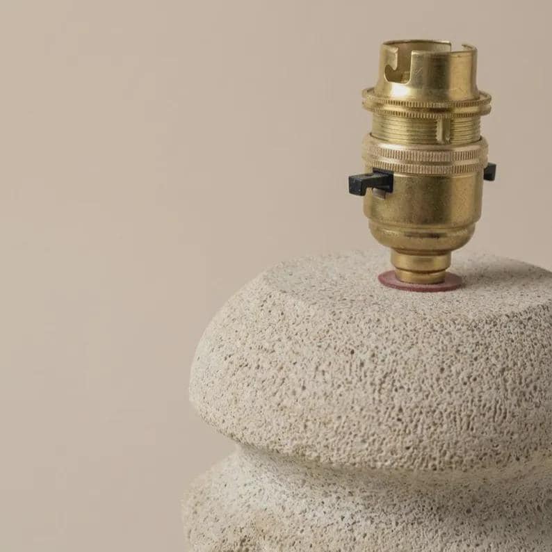 Handmade Cast Stone Table Lamp – Pleated Shade – Japandi Home Decor – UK Bedside Light | Edith