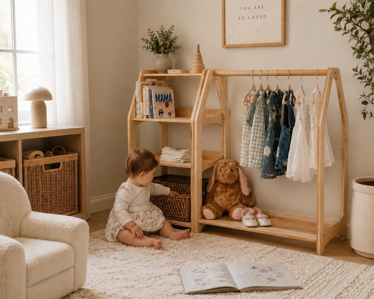 Montessori Clothing Rack & Shelf Set for Organized Toddler Nursery