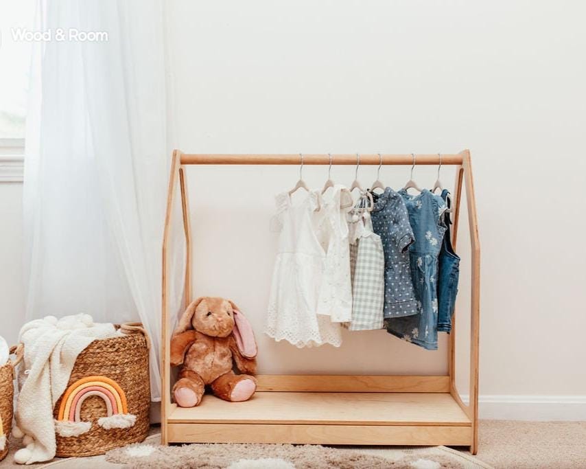 Montessori Clothing Rack & Shelf Set for Organized Toddler Nursery