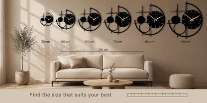 Modern Metal Wall Clock Large, Geometric Black Wall Clocks, Unusual Mid Century Modern Decor