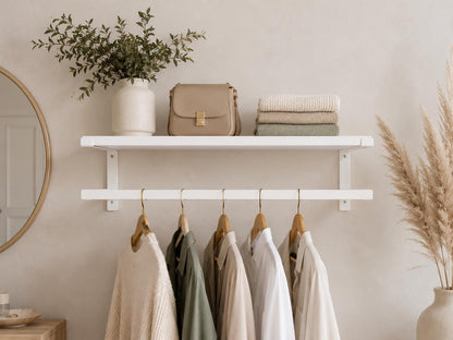 Wall Mounted Clothing Rack with Shelf, Clothes Hanging Rail, Modern Floating Closet Organizer, Entryway Shelf, Metal Garment Rack