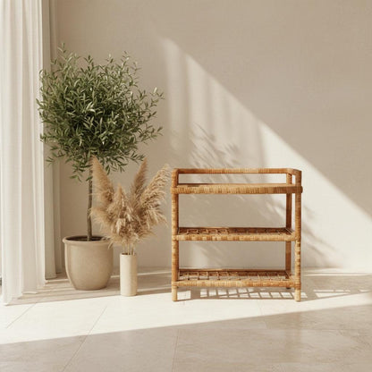 Bookshelf - Wicker Bookcase - Handmade Storage Shelf - Display Shelf - Boho Bookshelf - Rattan Bookshelf - Natural Wood Shelf