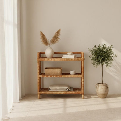 Bookshelf - Wicker Bookcase - Handmade Storage Shelf - Display Shelf - Boho Bookshelf - Rattan Bookshelf - Natural Wood Shelf