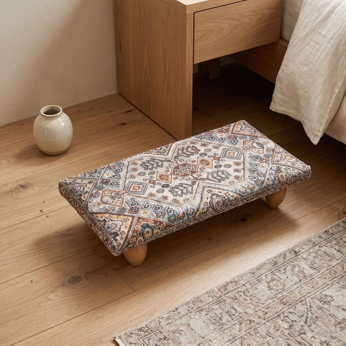 Foot rest pouf, Upholstered bed step, Multipurpose stool, Under desk stool, Foot bench, Ottoman bench, Low stool, Couch table, Boho tray, 61