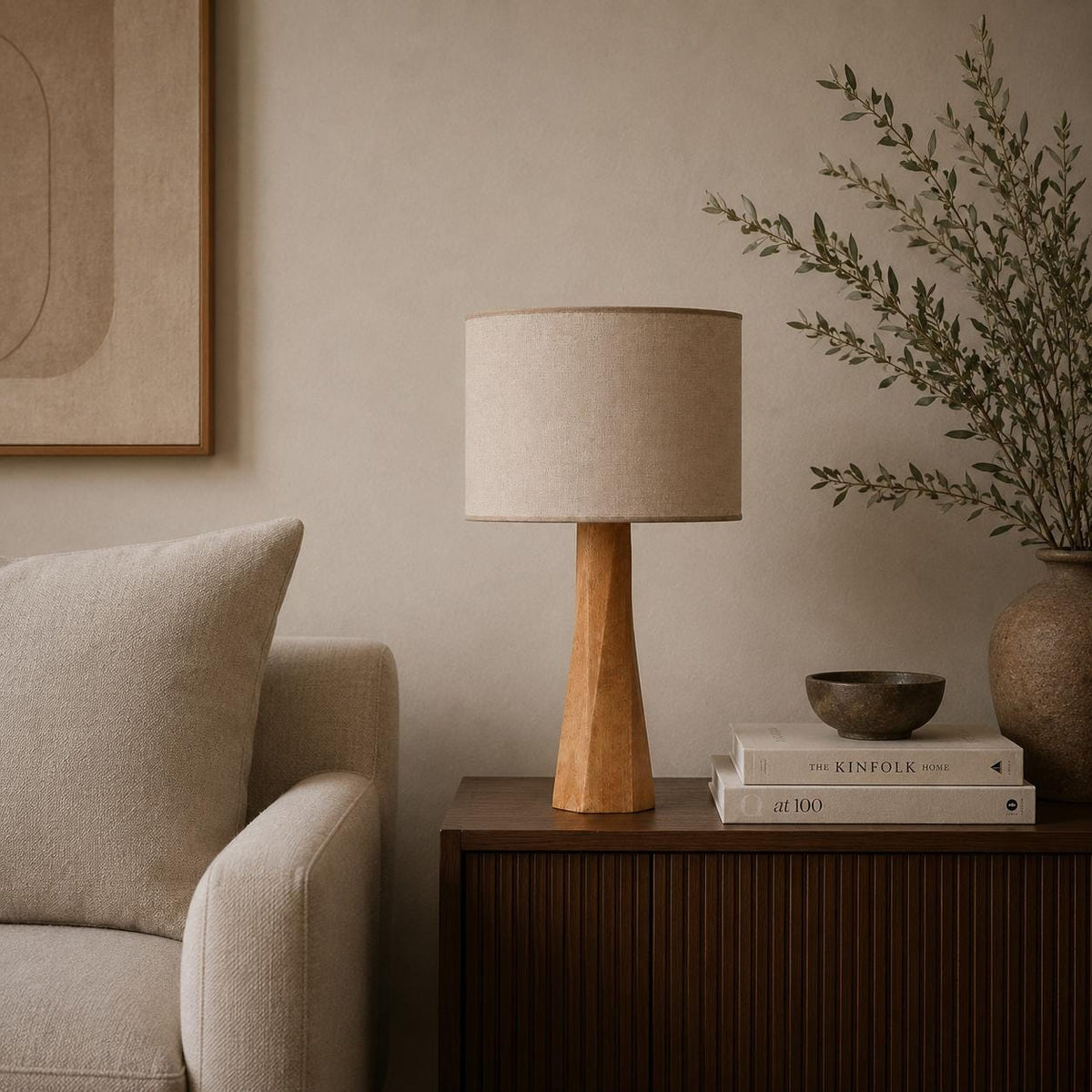 Distortion Wood Table Lamp with Fabric Shade, Modern Bedside Light