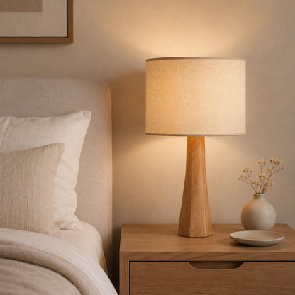 Distortion Wood Table Lamp with Fabric Shade, Modern Bedside Light