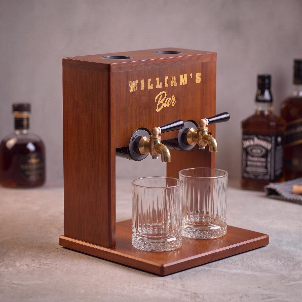 Wooden Whiskey Dispenser | Custom Engraved Liquor Tap for Home Bar, Bourbon Dispenser, Gift for Him, Wedding Anniversary