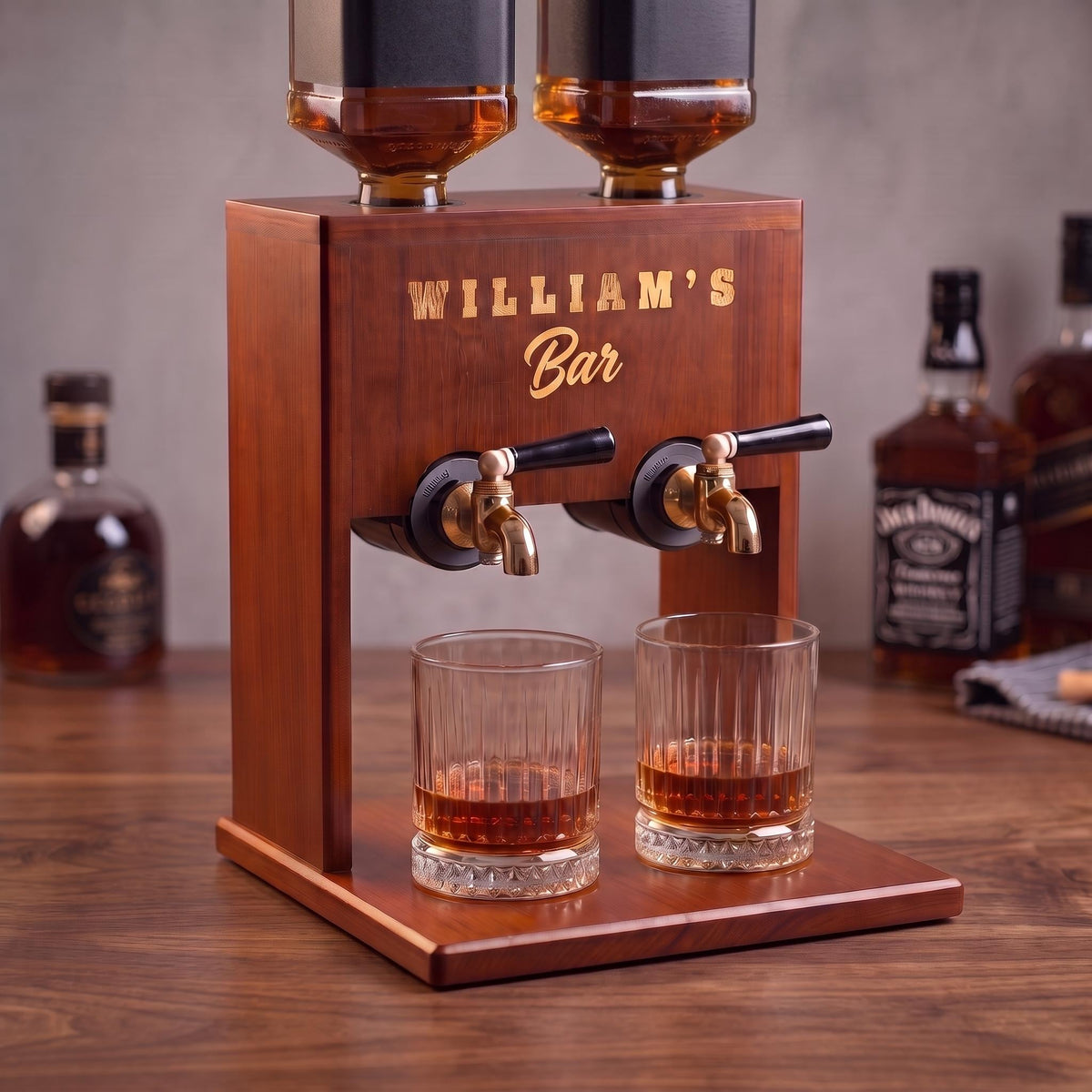 Wooden Whiskey Dispenser | Custom Engraved Liquor Tap for Home Bar, Bourbon Dispenser, Gift for Him, Wedding Anniversary