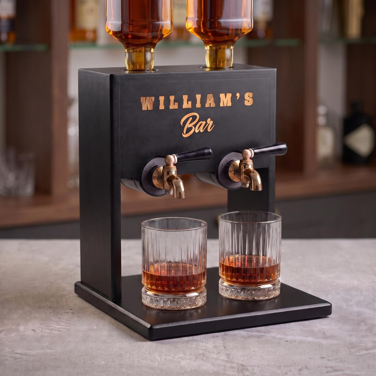 Wooden Whiskey Dispenser | Custom Engraved Liquor Tap for Home Bar, Bourbon Dispenser, Gift for Him, Wedding Anniversary