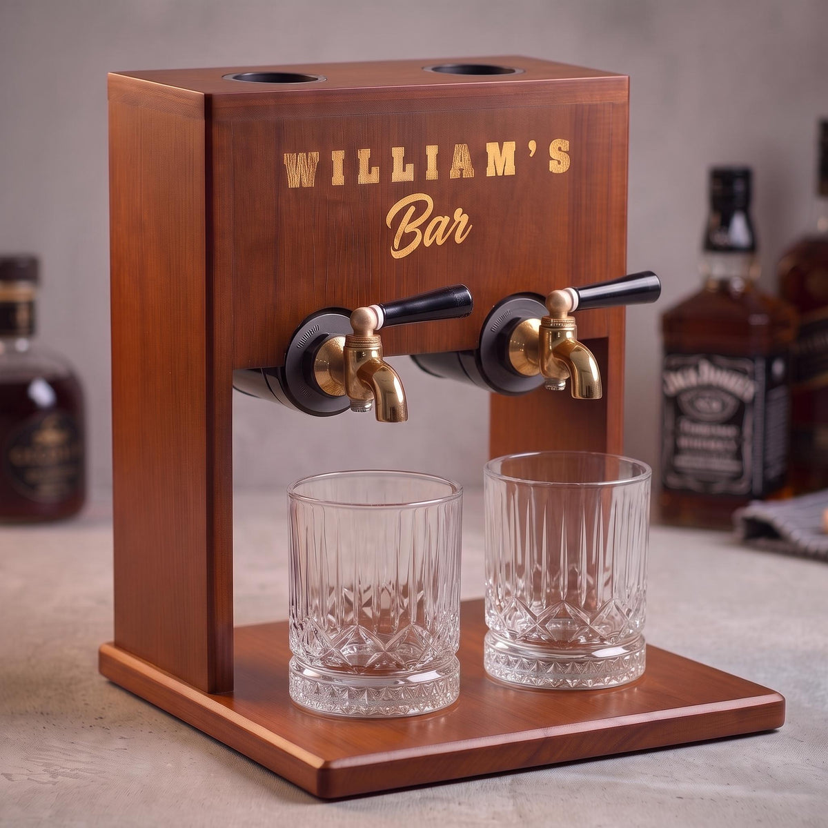 Wooden Whiskey Dispenser | Custom Engraved Liquor Tap for Home Bar, Bourbon Dispenser, Gift for Him, Wedding Anniversary