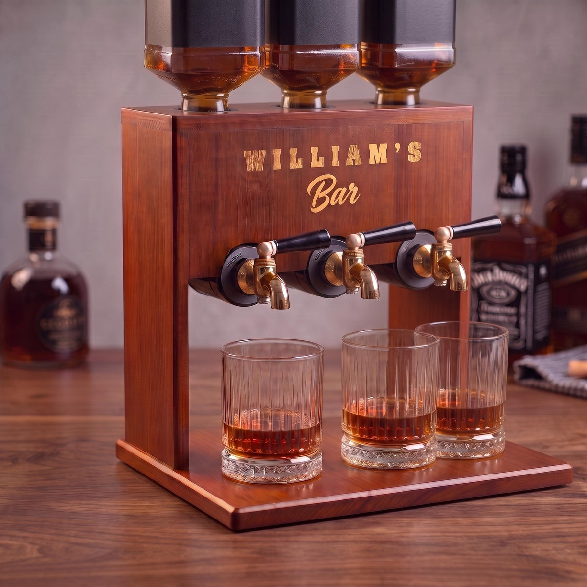 Wooden Whiskey Dispenser | Custom Engraved Liquor Tap for Home Bar, Bourbon Dispenser, Gift for Him, Wedding Anniversary
