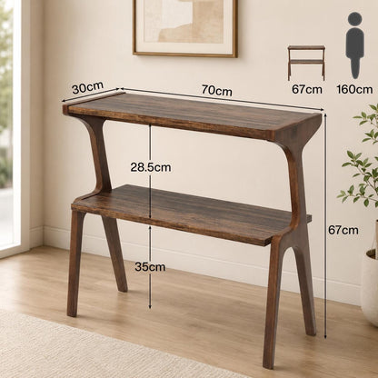 Solid Wood End Table, Rustic Brown Side Table with Storage Shelf, 2 Tier Narrow Nightstand, Wooden Sofa Side Table for Living Room Bedroom