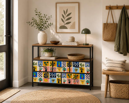 Matisse 5 chest of drawers TV stand dresser, industrial console, tv media console cabinet, living room cabinet, gouache pink storage cabinet