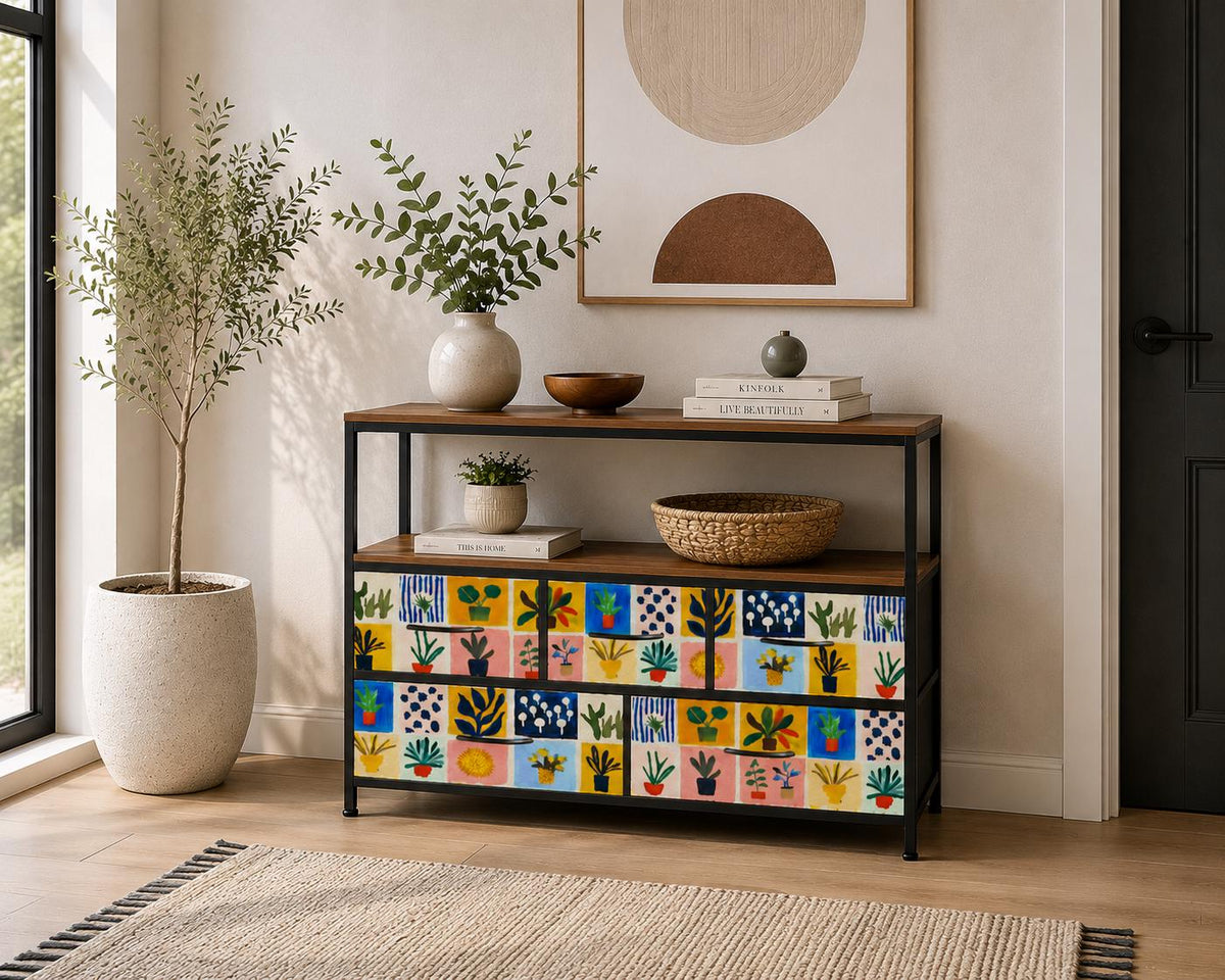 Matisse 5 chest of drawers TV stand dresser, industrial console, tv media console cabinet, living room cabinet, gouache pink storage cabinet