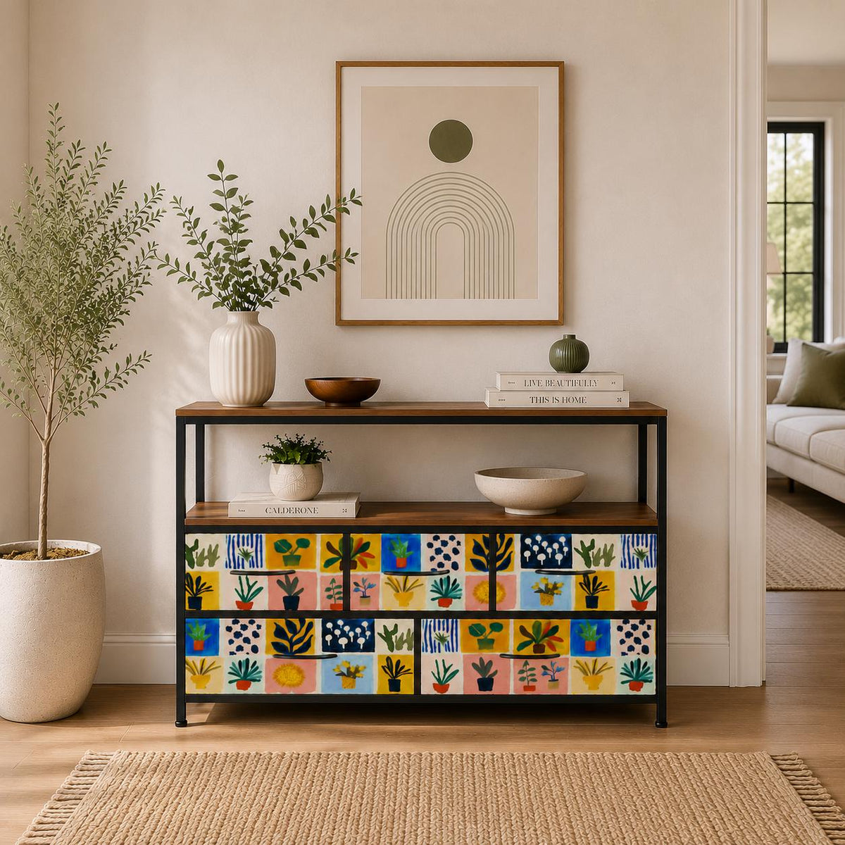 Matisse 5 chest of drawers TV stand dresser, industrial console, tv media console cabinet, living room cabinet, gouache pink storage cabinet