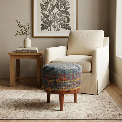 Dressing Table Bench, Vanity bench, Ottoman pouf, Pouf with legs, Entry bench, Handmade furniture, Foot rest stool, Round footstool, FS 107