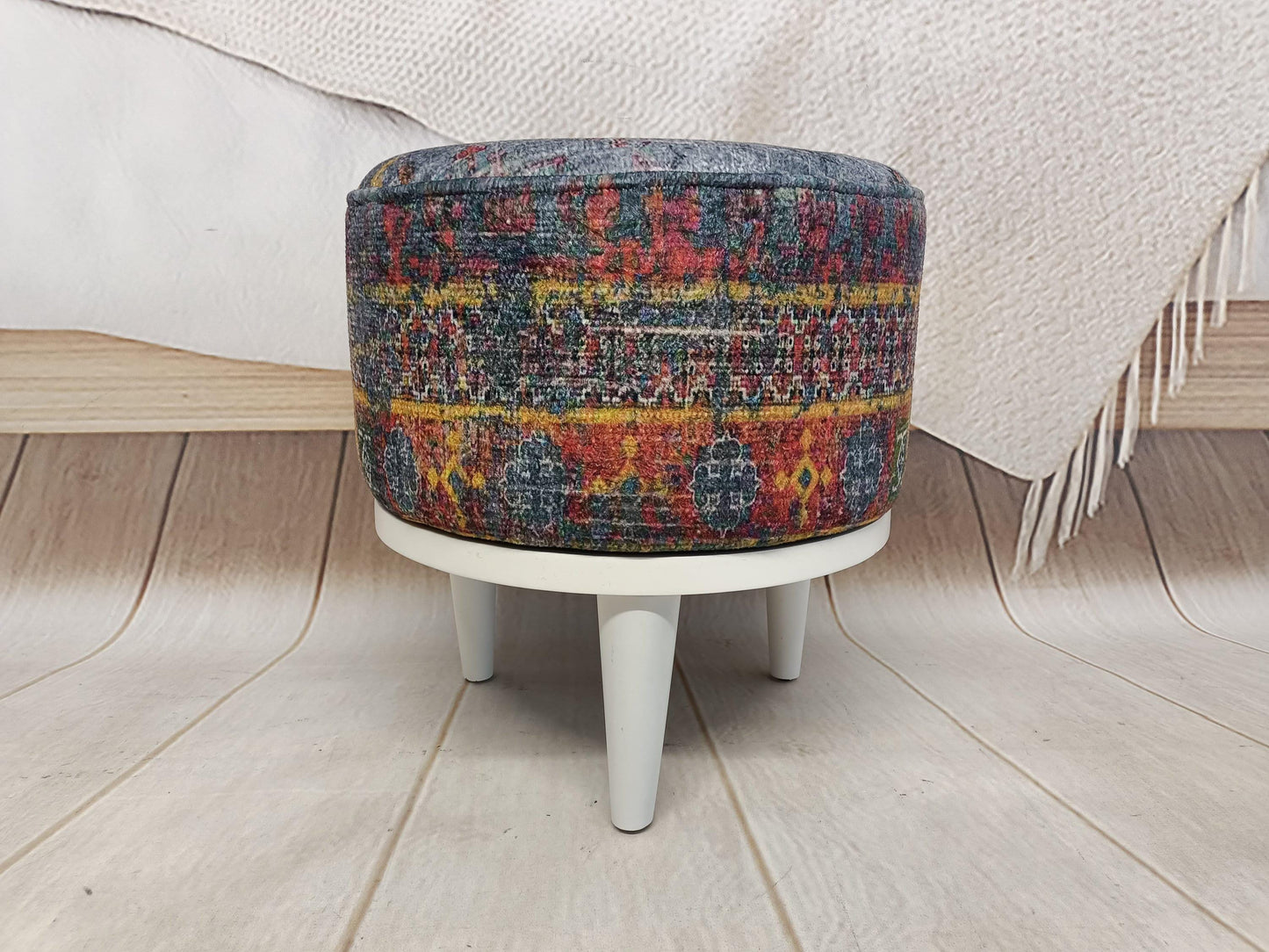 Dressing Table Bench, Vanity bench, Ottoman pouf, Pouf with legs, Entry bench, Handmade furniture, Foot rest stool, Round footstool