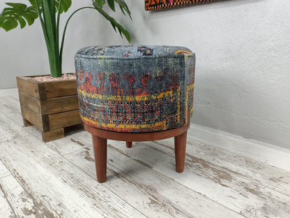 Dressing Table Bench, Vanity bench, Ottoman pouf, Pouf with legs, Entry bench, Handmade furniture, Foot rest stool, Round footstool