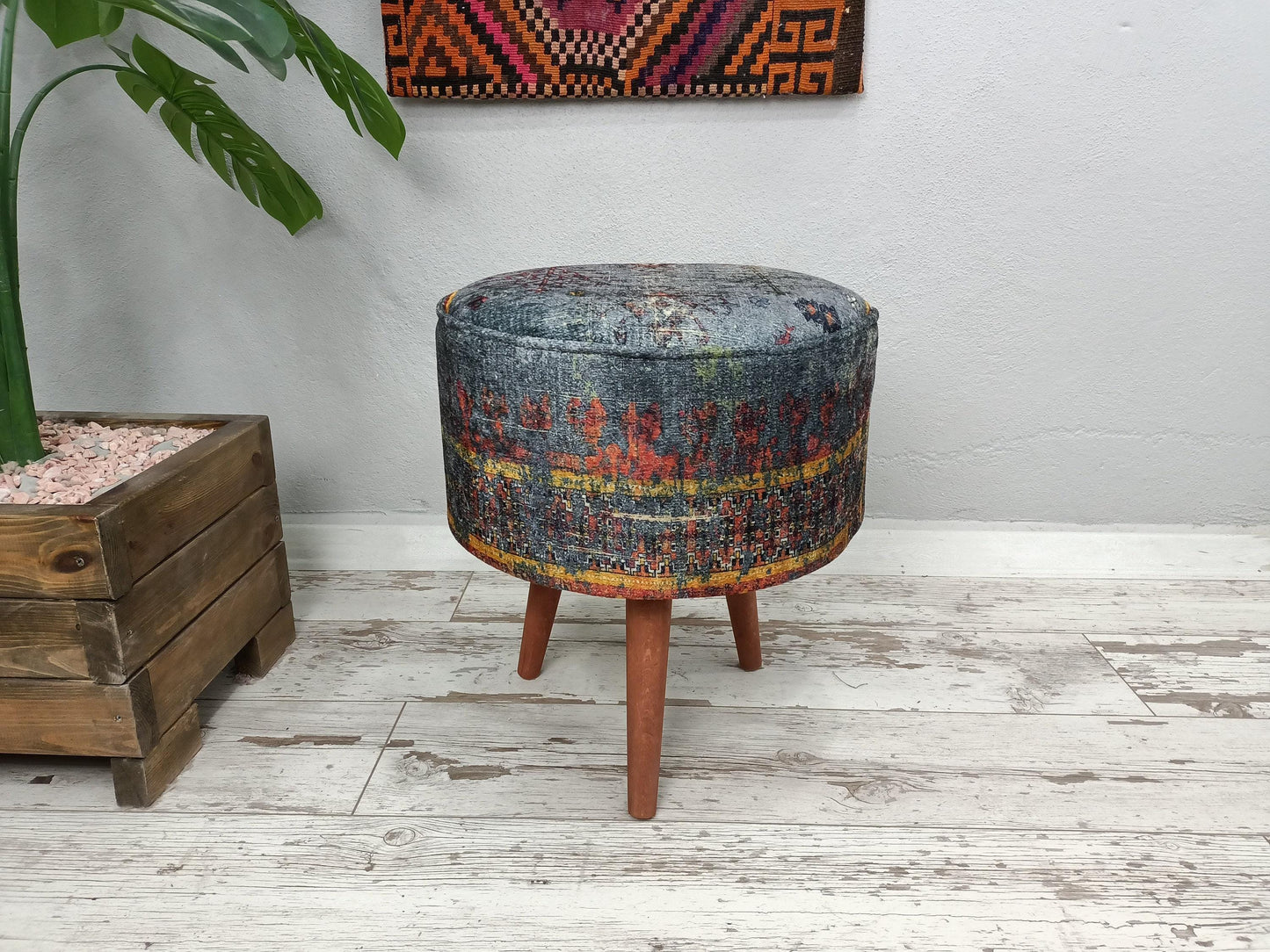 Dressing Table Bench, Vanity bench, Ottoman pouf, Pouf with legs, Entry bench, Handmade furniture, Foot rest stool, Round footstool