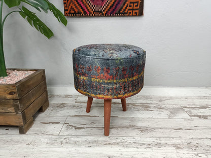 Dressing Table Bench, Vanity bench, Ottoman pouf, Pouf with legs, Entry bench, Handmade furniture, Foot rest stool, Round footstool