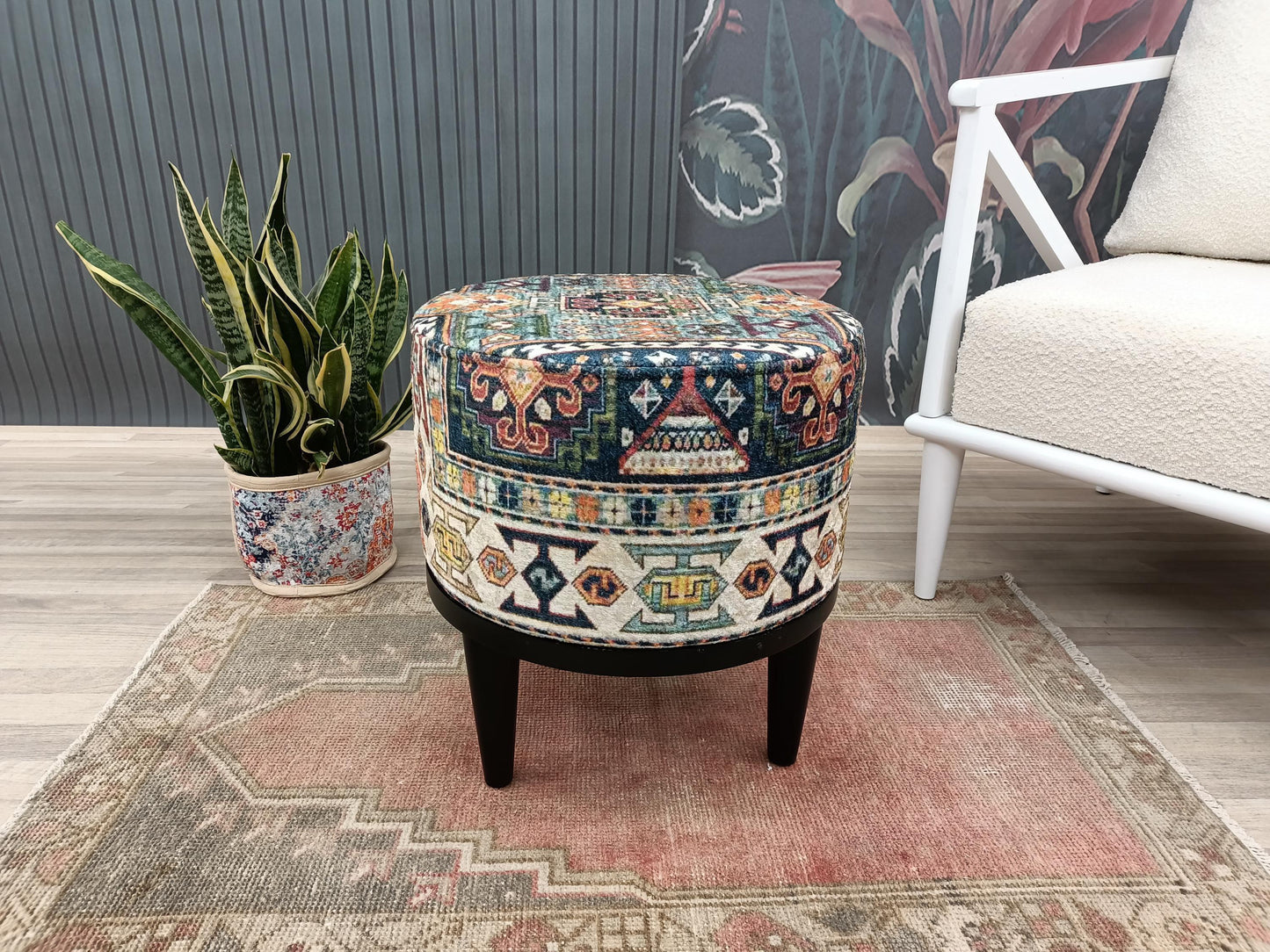Round pouf stool, Bedroom pouf, Footstool ottoman, Tufted stool, Piano chair, Moroccan pouf, Footrest bench, Make up stool