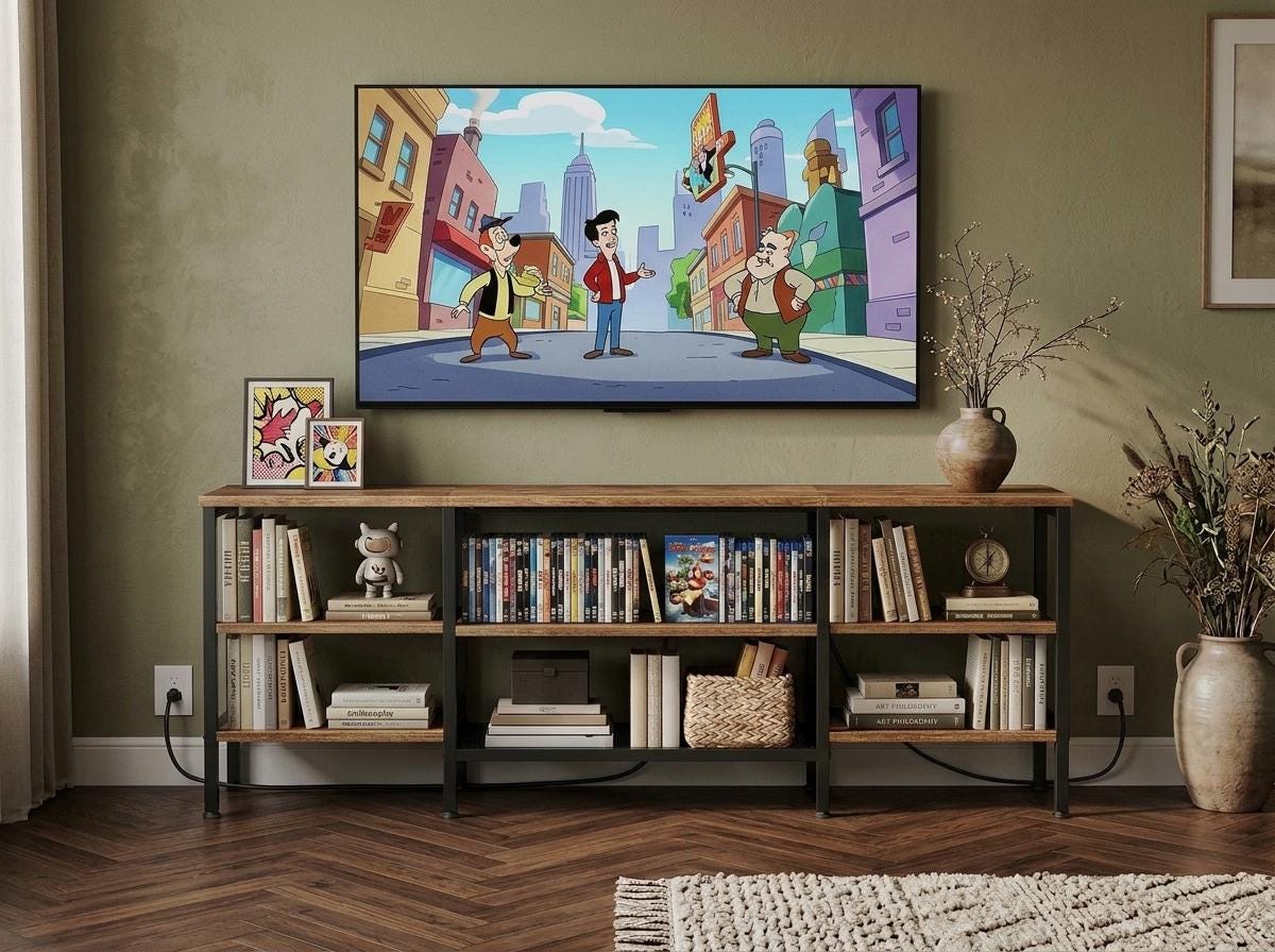 Wooden Industrial TV Stand Console Table for 65 Inch TV with Power Outlets and Storage Shelves