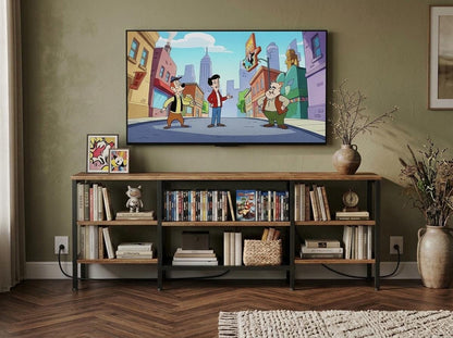 Wooden Industrial TV Stand Console Table for 65 Inch TV with Power Outlets and Storage Shelves