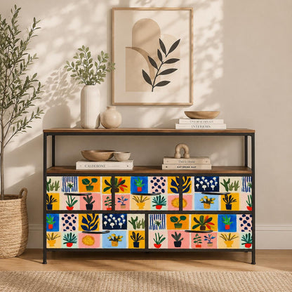 Matisse 5 chest of drawers TV stand dresser, industrial console, tv media console cabinet, living room cabinet, gouache pink storage cabinet
