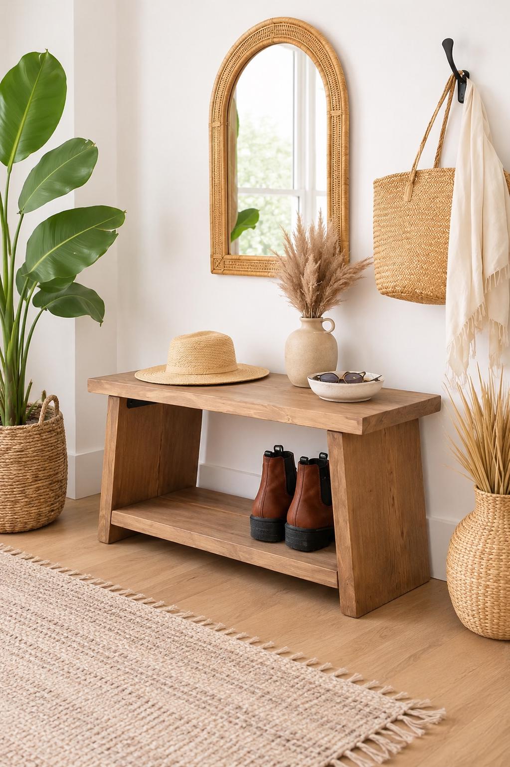 Solid Wood Entryway Bench With Shelf Wooden Benches Solid Wood Handmade Seat Industrial Shoe Mid Century Modern Petite Mudroom With Storage