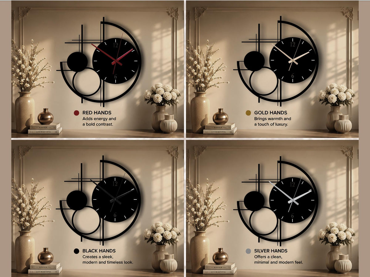 Modern Metal Wall Clock Large, Geometric Black Wall Clocks, Unusual Mid Century Modern Decor