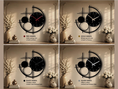 Modern Metal Wall Clock Large, Geometric Black Wall Clocks, Unusual Mid Century Modern Decor