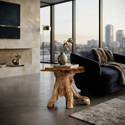 Handcrafted Cedar Stump End Table | Reclaimed Wood, Live Edge Rustic Design