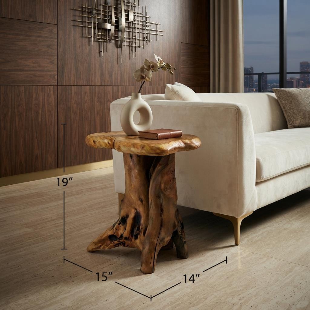 Handcrafted Cedar Stump End Table | Reclaimed Wood, Live Edge Rustic Design