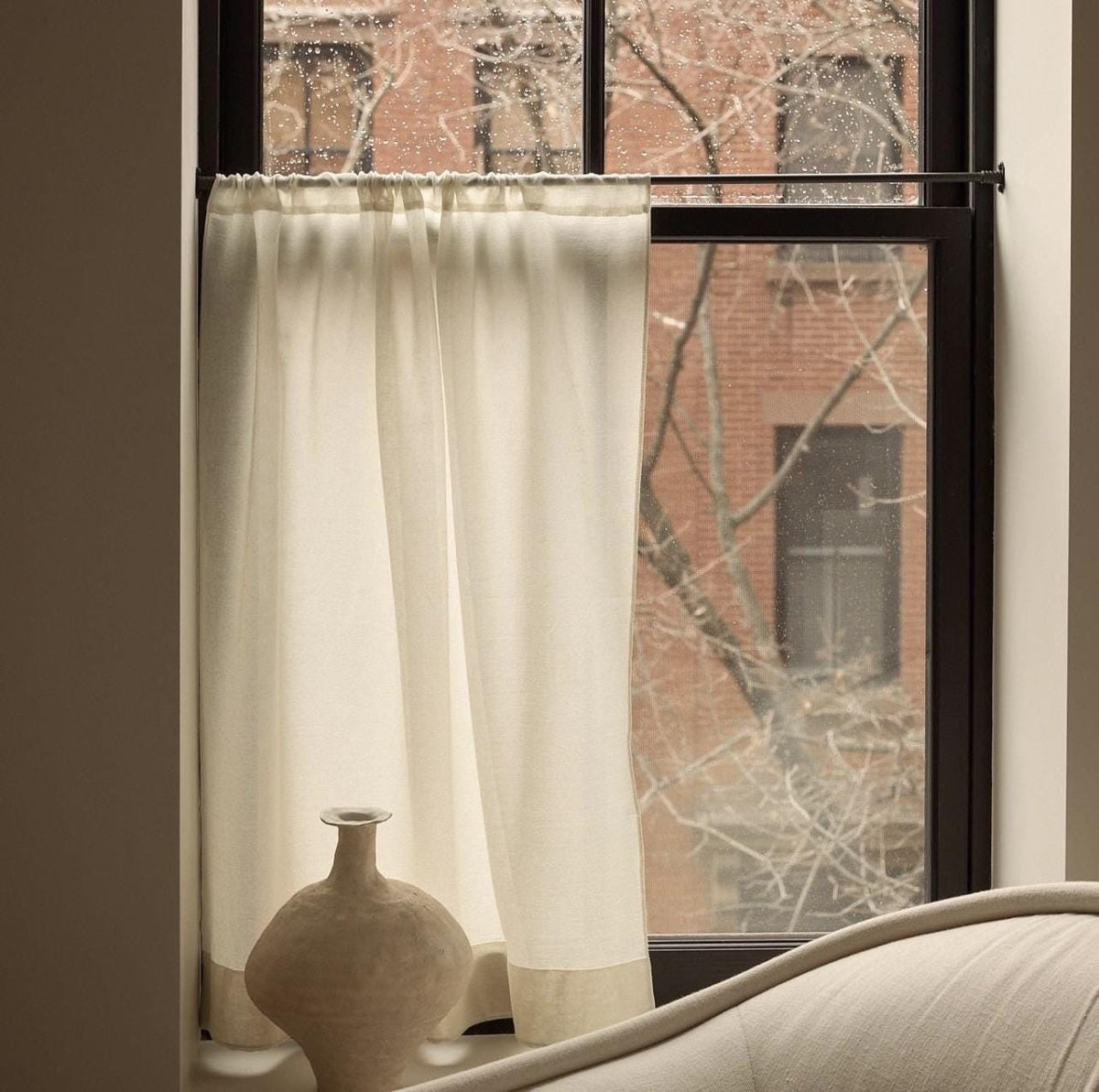 Rod pocket top sheer cafe curtain in 100% cotton, max length 120cm/47inches