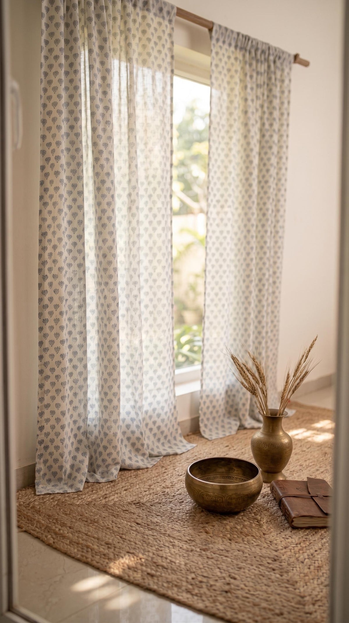 Yellow Botanical Linen Blend Curtain Panel, Farmhouse Floral Window Drapes