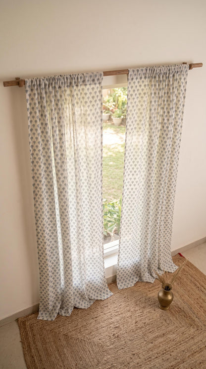 Yellow Botanical Linen Blend Curtain Panel, Farmhouse Floral Window Drapes