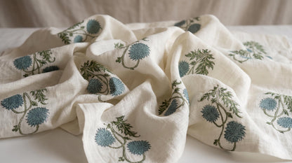 Yellow Botanical Linen Blend Curtain Panel, Farmhouse Floral Window Drapes