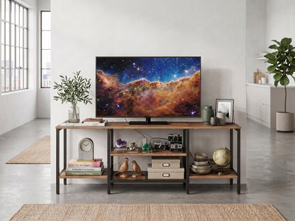 Wooden Industrial TV Stand Console Table for 65 Inch TV with Power Outlets and Storage Shelves
