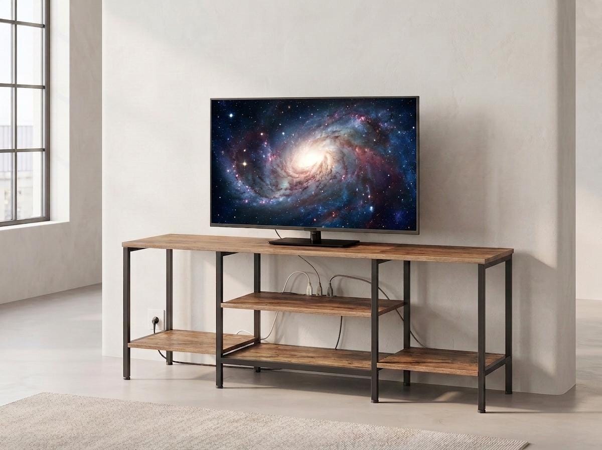 Wooden Industrial TV Stand Console Table for 65 Inch TV with Power Outlets and Storage Shelves