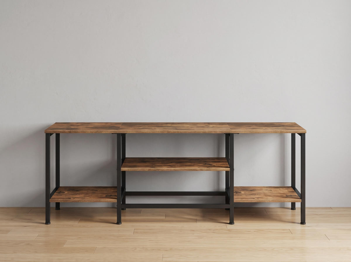 Wooden Industrial TV Stand Console Table for 65 Inch TV with Power Outlets and Storage Shelves