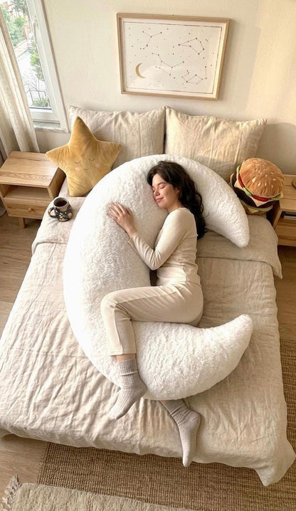 Giant Crescent Moon Pillow, Handcrafted Turkish Body, Plush Hugging Bed Pillow