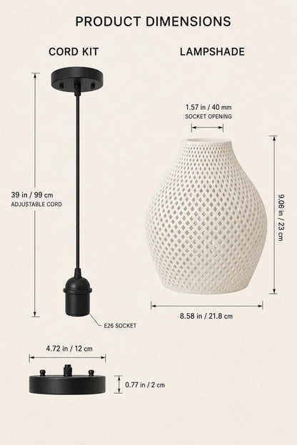 Modern Lattice Pendant Light with E26 Socket & Ceiling Canopy