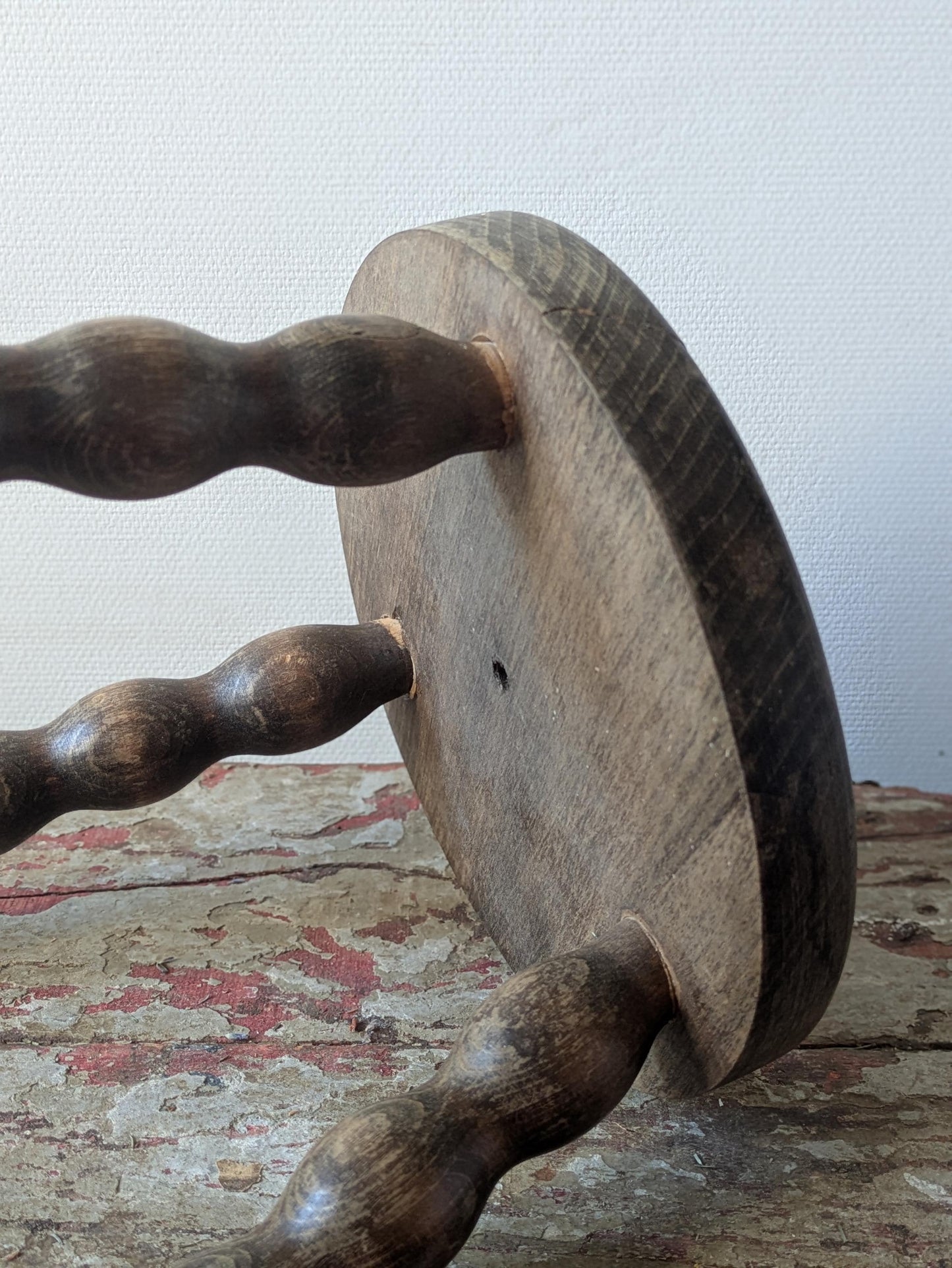 French Vintage Bobbin Stool, Rustic Country Cottage Side Table
