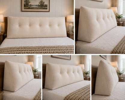 Custom Headboard Pillow, Large Wedge Backrest Cushion for Bed, Tufted Bedroom Reading Pillow