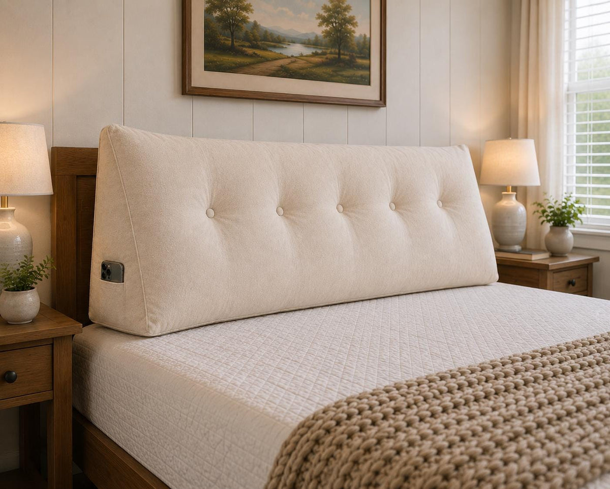 Custom Headboard Pillow, Large Wedge Backrest Cushion for Bed, Tufted Bedroom Reading Pillow