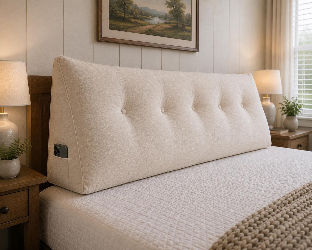 Custom Headboard Pillow, Large Wedge Backrest Cushion for Bed, Tufted Bedroom Reading Pillow