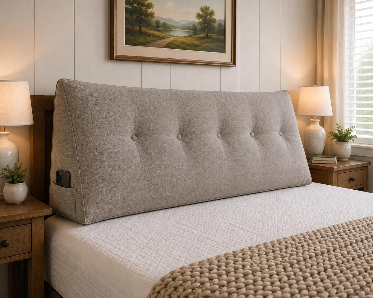 Custom Headboard Pillow, Large Wedge Backrest Cushion for Bed, Tufted Bedroom Reading Pillow